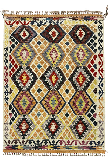 Miras Serisi Bej Kök Boya El Emeği Doğal İplik Anadolu Etnik Desenler Geleneksel Kilim Koleksiyonu - Bej