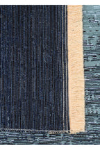 MİRA Antrasit Mavi Çift Taraflı Yıkanabilir Kilim Modern Ombre Renk Geçişli Polyester Şönil Kilim - Lacivert