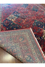 Geleneksel Desenli El Dokuma Halı Kırmızı Bordo Lacivert Madalyon Motifli Vintage Salon Halısı - Siyah