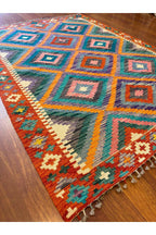 EFSANE Kök Boya El Dokuma Kilim Etnik Vintage Anadolu Desenli Bohem Salon Dekoratif Kilim - Kırmızı