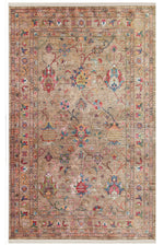 VERDA Beige Non-Slip Washable Rug with Antique Karabakh Pattern, Modern Thin Living Room Rug