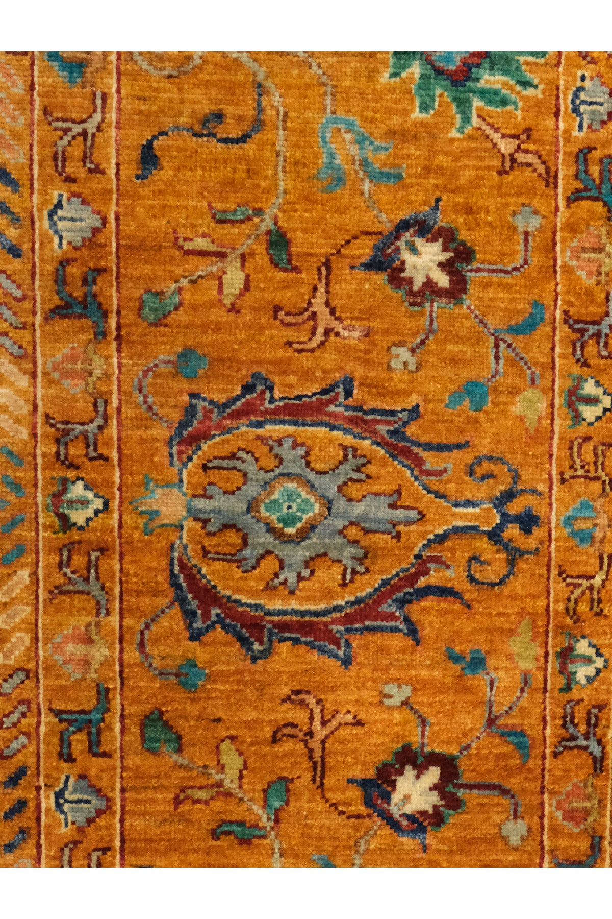 Sultani El Emeği Turuncu Anadolu Motifli Desenli Saçaklı Modern ve Geleneksel Salon Halısı - Turuncu