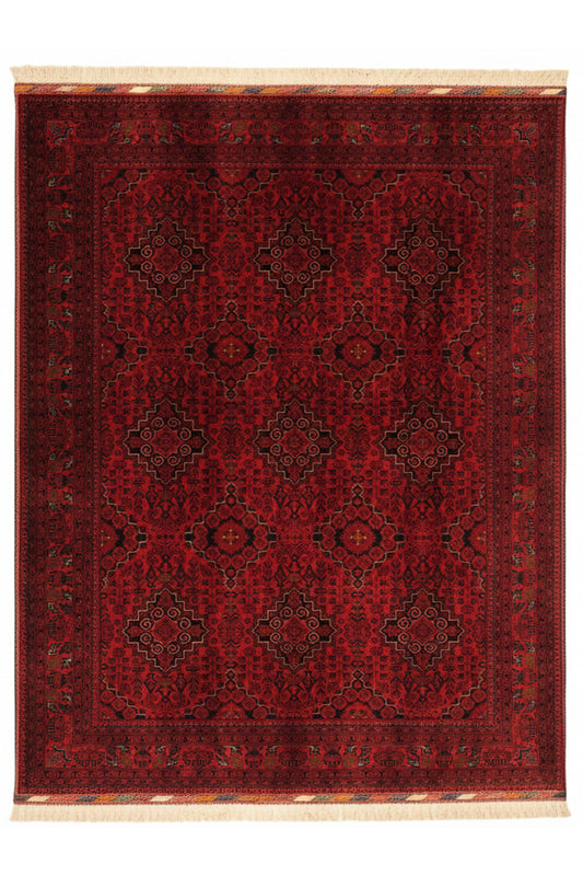 El Dokuma Madalyon Model Bordo Afgan Biliçik Halısı %100 Yün Kök Boya Otantik Salon Halısı - Kahverengi