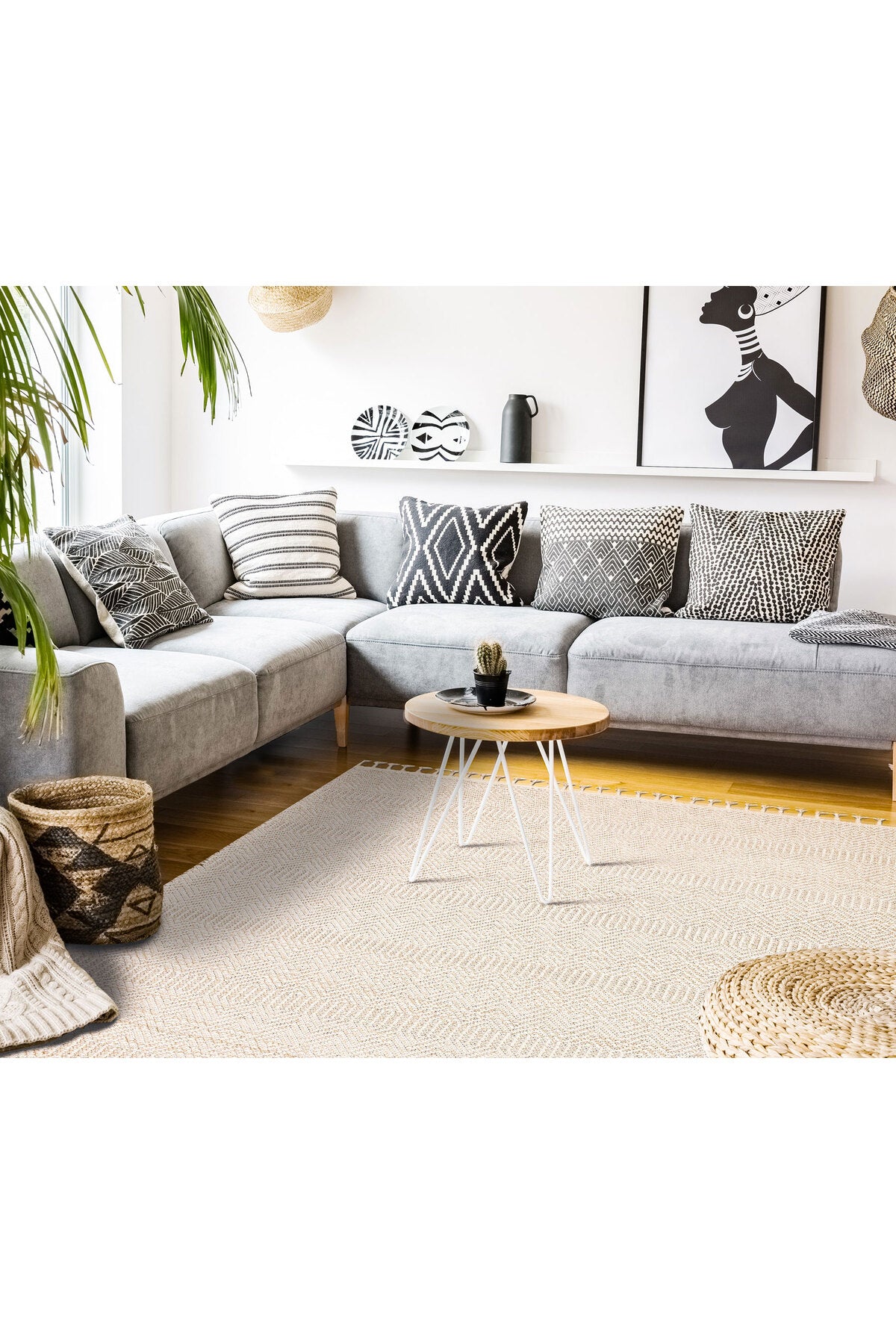 KELY Bej Tek Renk Balıksırtı Dokulu Modern Halı Hav Vermez Dokuma Salon Mutfak Koridor Halısı - Bej