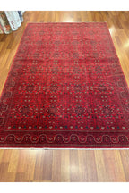 Afgan Desenli El Dokuma Halı Bordo Kırmızı Etnik Geometrik Motifli Geleneksel Vintage Salon Halısı - Yeşil