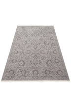 LESSI Gri Etnik Desenli Kaymaz Yıkanabilir Tabanlı Kilim Şönil Pamuk Vintage Salon Halısı - Mavi