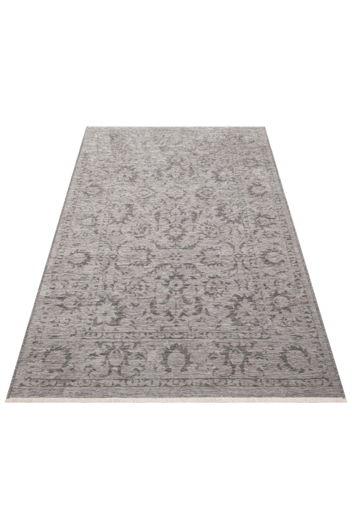 LESSI Gri Etnik Desenli Kaymaz Yıkanabilir Tabanlı Kilim Şönil Pamuk Vintage Salon Halısı - Mavi