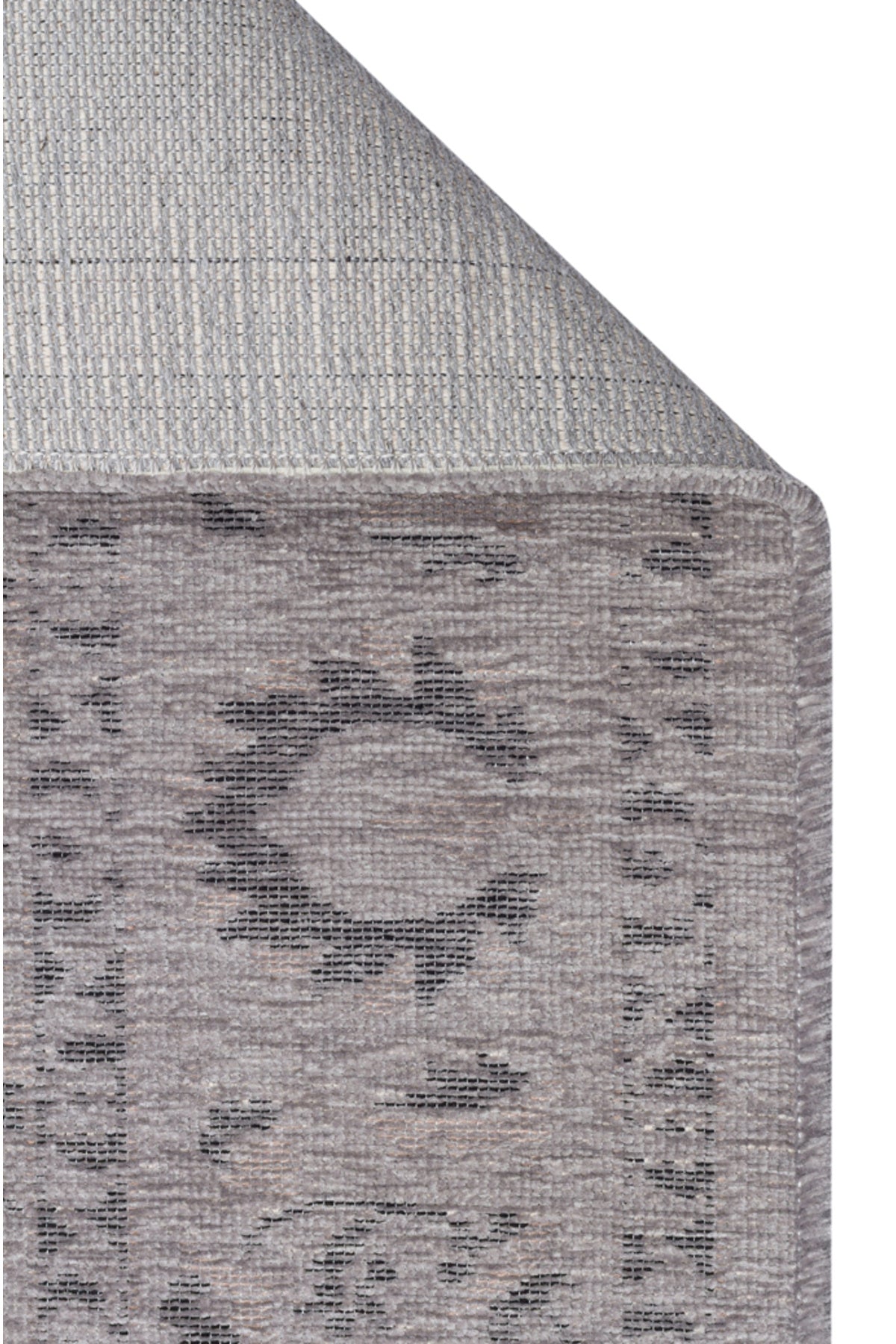 LESSI Gri Etnik Desenli Kaymaz Yıkanabilir Tabanlı Kilim Şönil Pamuk Vintage Salon Halısı - Mavi