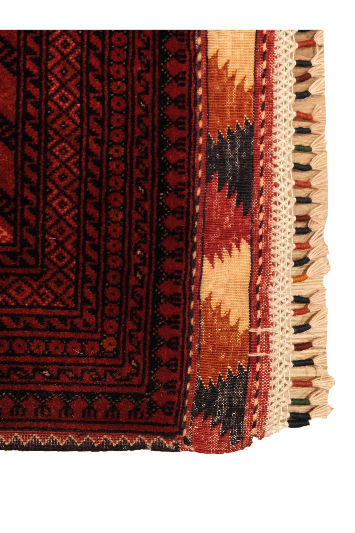 El Dokuma Afgan Biliçik Halısı %100 Yün Kök Boya Geleneksel Afgan Motif Bordo Otantik Salon Halısı - Bordo