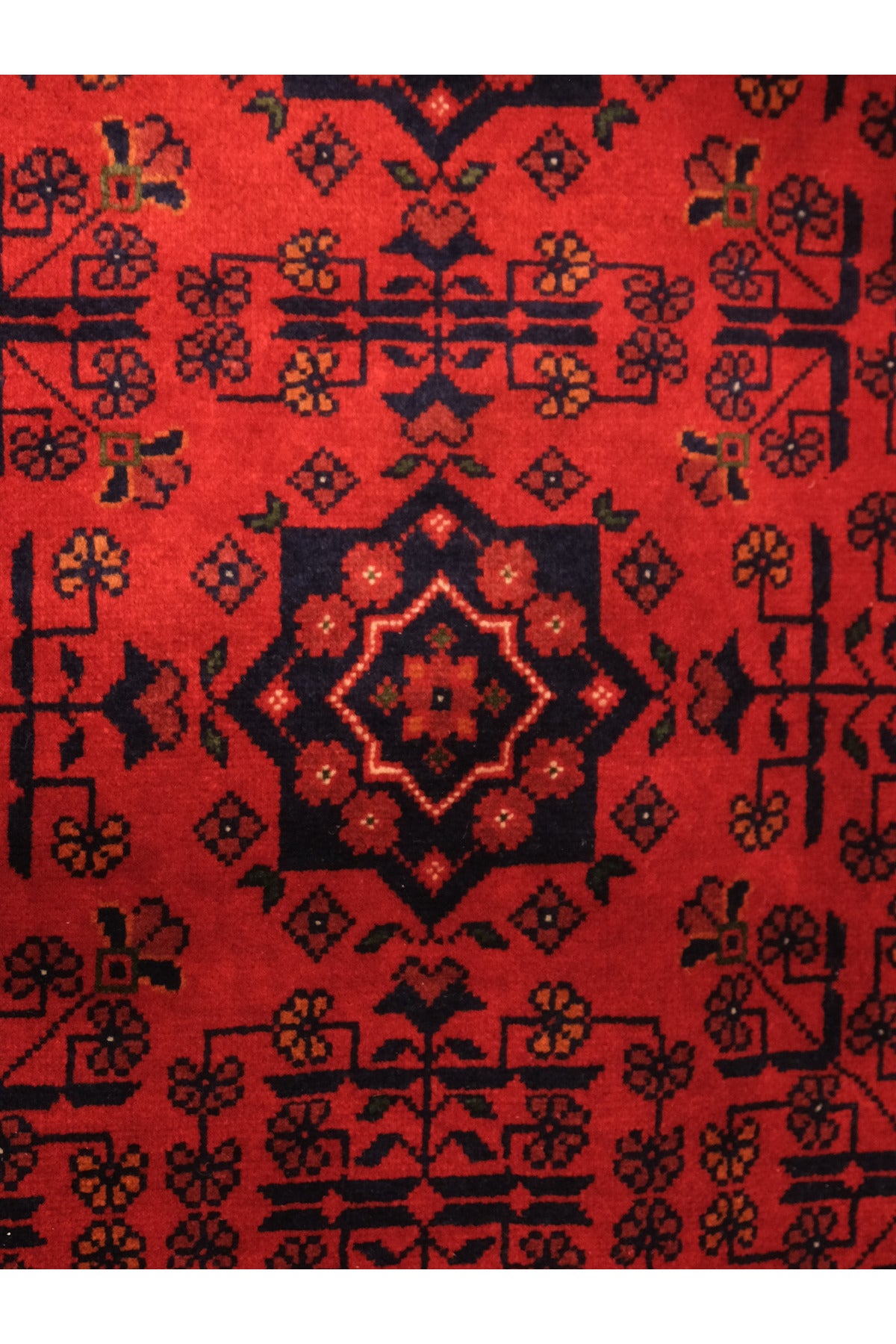 El Dokuma Yıldız Model Bordo Afgan Biliçik Halısı %100 Yün Kök Boya Geleneksel Otantik Salon Halısı - Çok Renkli