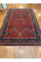 İran Desenli El Dokuma Halı Bordo Kırmızı Lacivert Geleneksel Vintage Salon Yatak Odası Halısı - Bordo