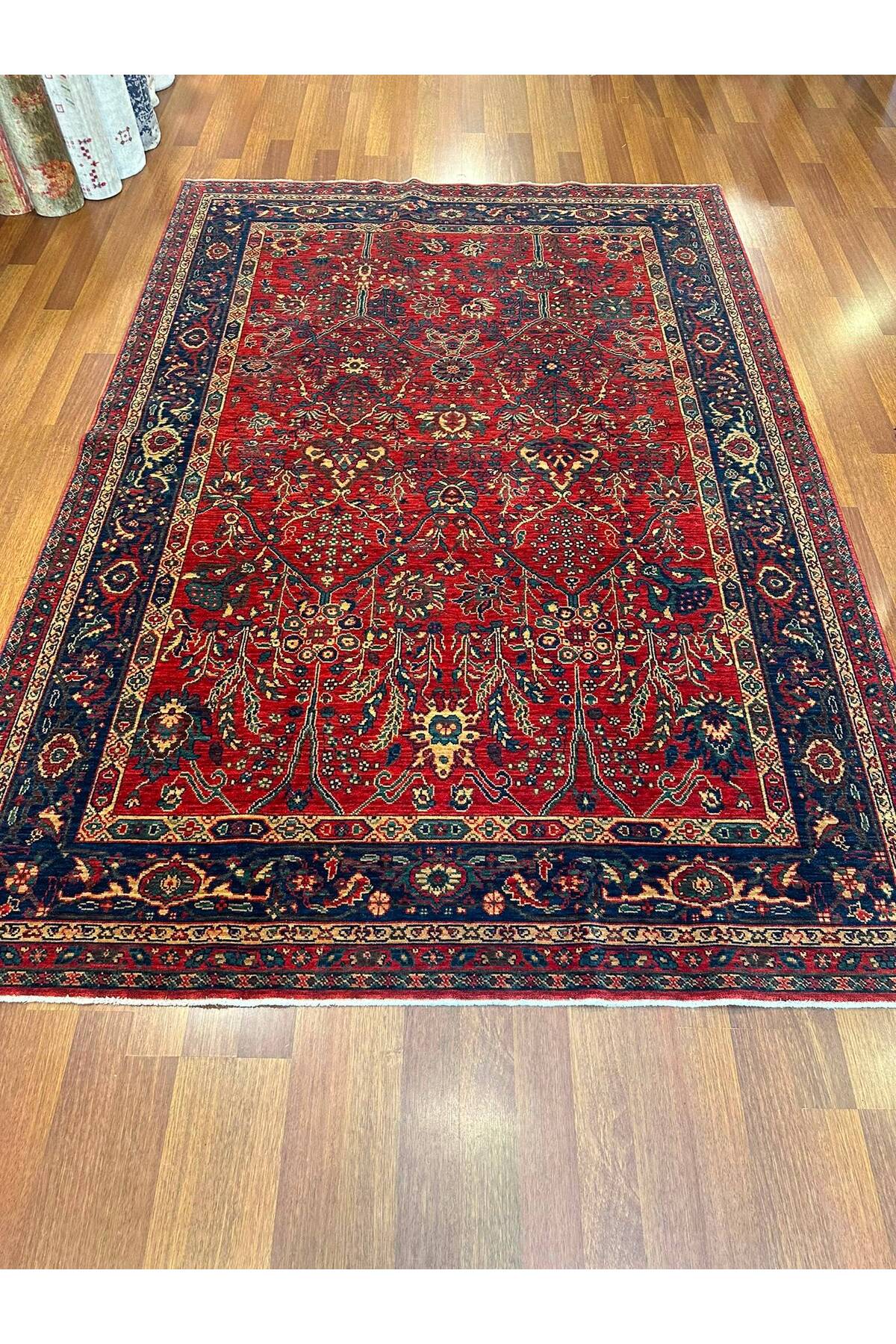 İran Desenli El Dokuma Halı Bordo Kırmızı Lacivert Geleneksel Vintage Salon Yatak Odası Halısı - Bordo