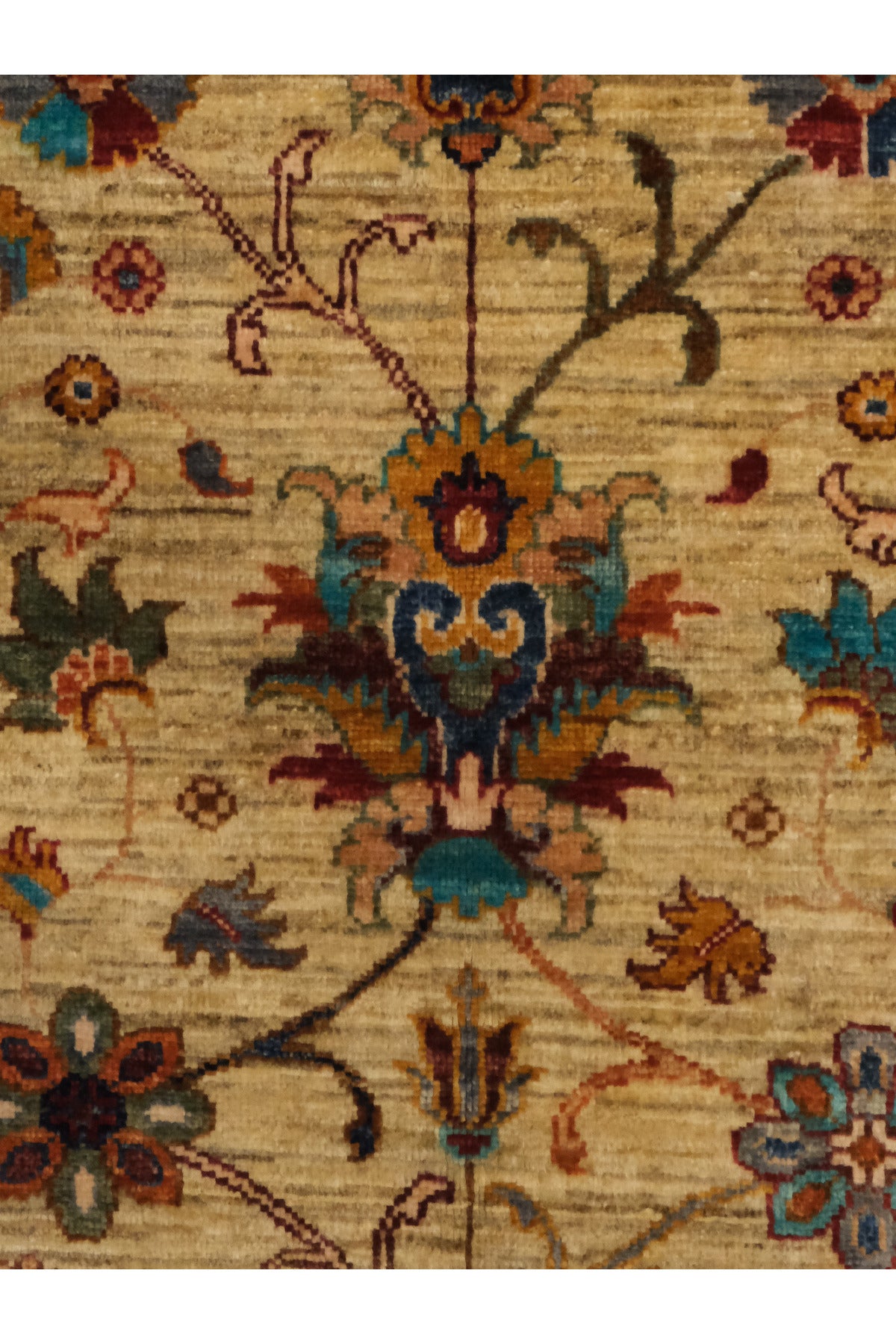 Sultani El Emeği Bej Anadolu Motifli Desenli Saçaklı Modern ve Geleneksel Salon Halısı - Bej