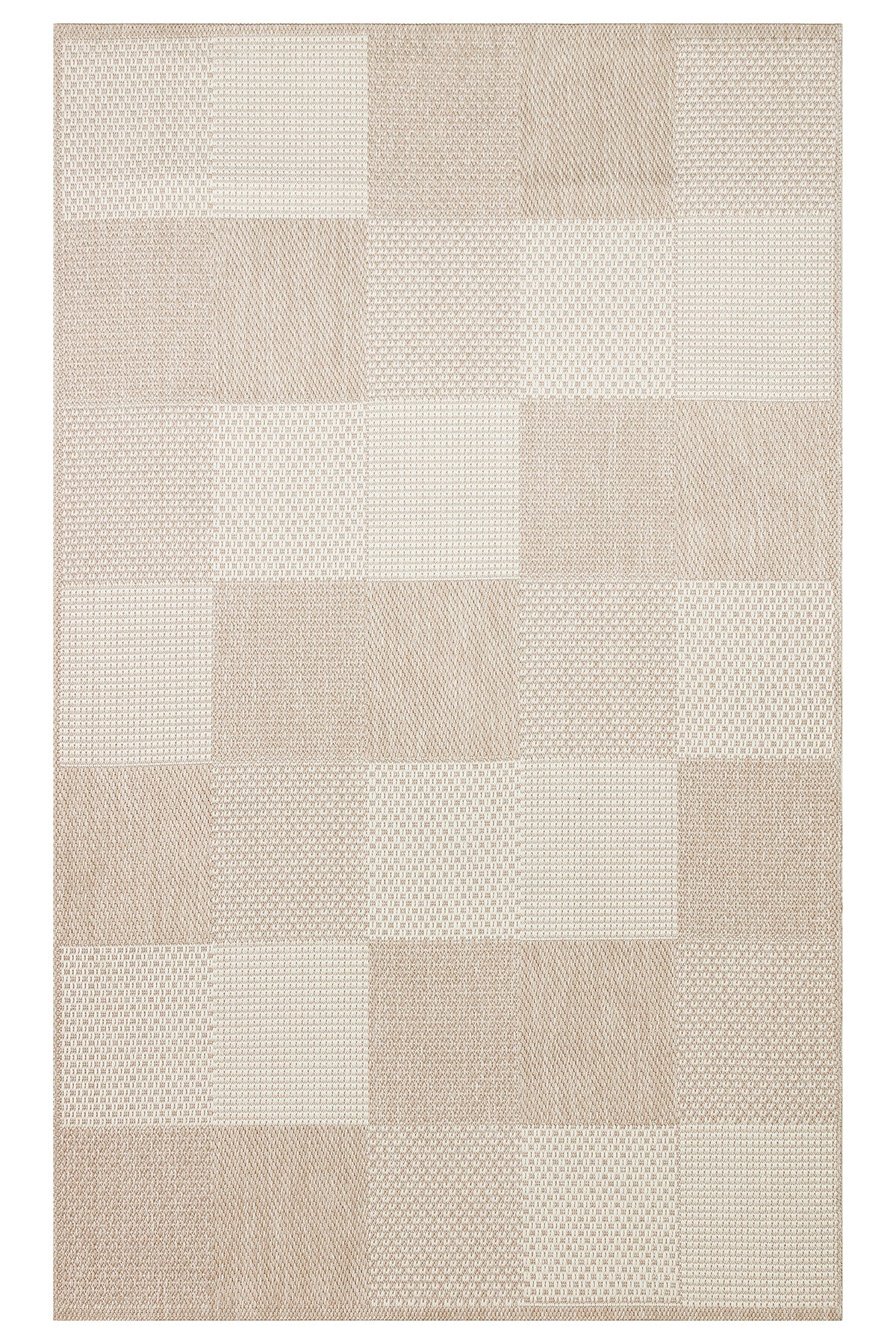 MERLİN Bej Patchwork Desenli Kaymaz Tabanlı Kilim Modern İskandinav Hav Vermeyen Salon Antre Halısı - Bej