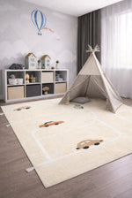 Bonny Car Patterned Kids' Room Rug, Cotton, Washable, Non-Slip Backing, Soft Surface