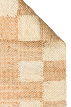 NATURA Ekru Dama Desenli Doğal Jüt Hasır Görünümlü Modern Çift Taraflı Kilim Bohem Salon Halısı - Altın