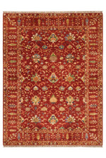 Sultani Handmade Red Anatolian Motif Patterned Fringed Modern and Traditional Living Room Rug - Red