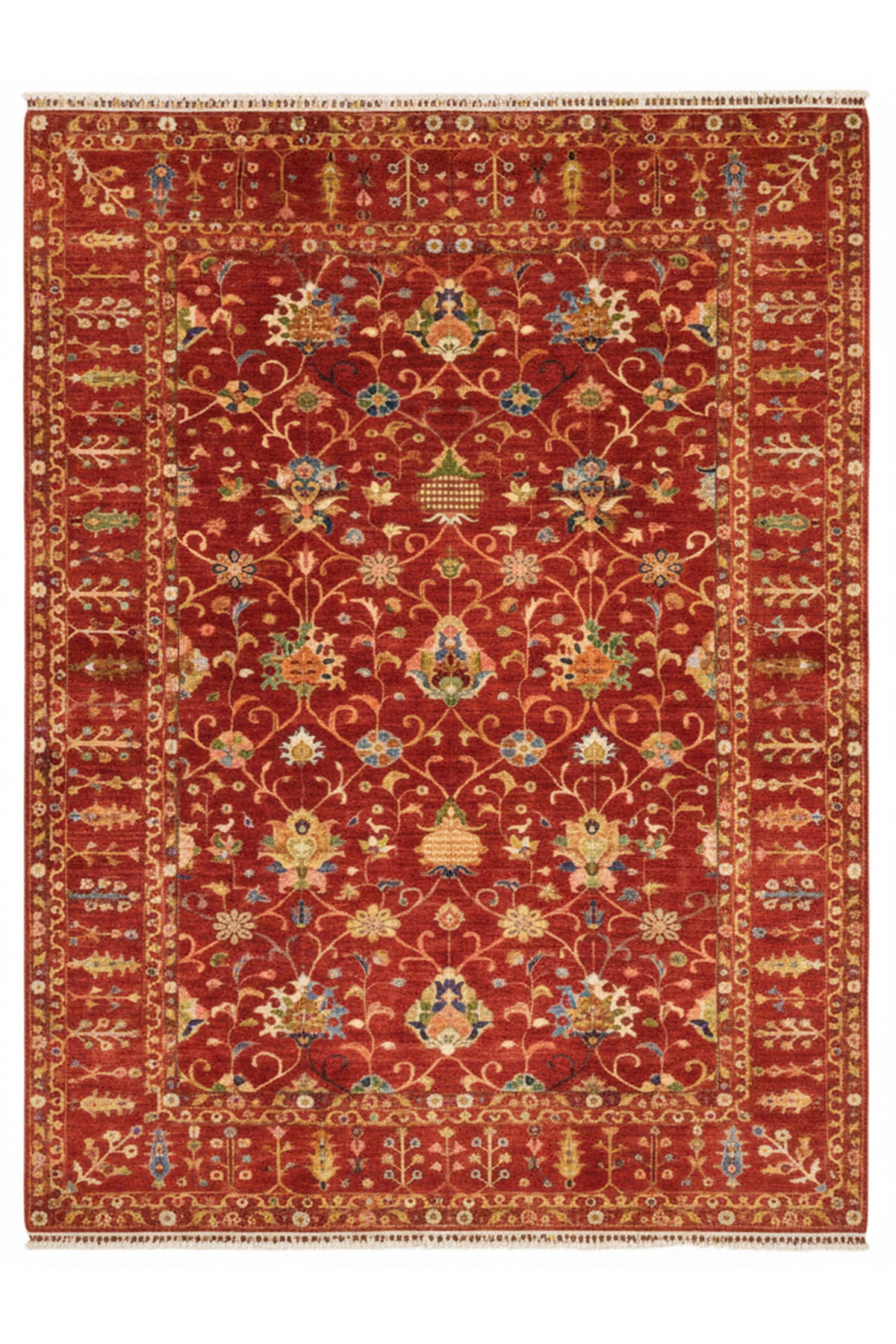 Sultani El Emeği Kırmızı Anadolu Motifli Desenli Saçaklı Modern ve Geleneksel Salon Halısı - Kırmızı