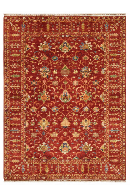 Sultani El Emeği Kırmızı Anadolu Motifli Desenli Saçaklı Modern ve Geleneksel Salon Halısı - Kırmızı