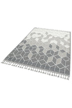 KELY Gri Geometrik Desenli Dokulu Modern Halı Hav Vermez Dokuma Salon Mutfak Koridor Halısı - Metalik