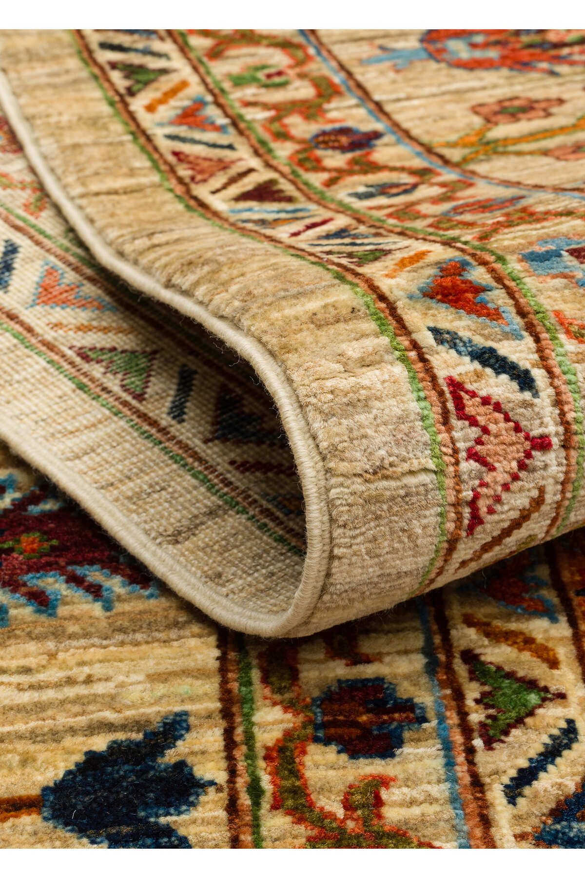 Sultani El Dokuma Yün Halı Klasik Oryantal Çiçek Motifli Vintage Bej Geleneksel Salon Halısı