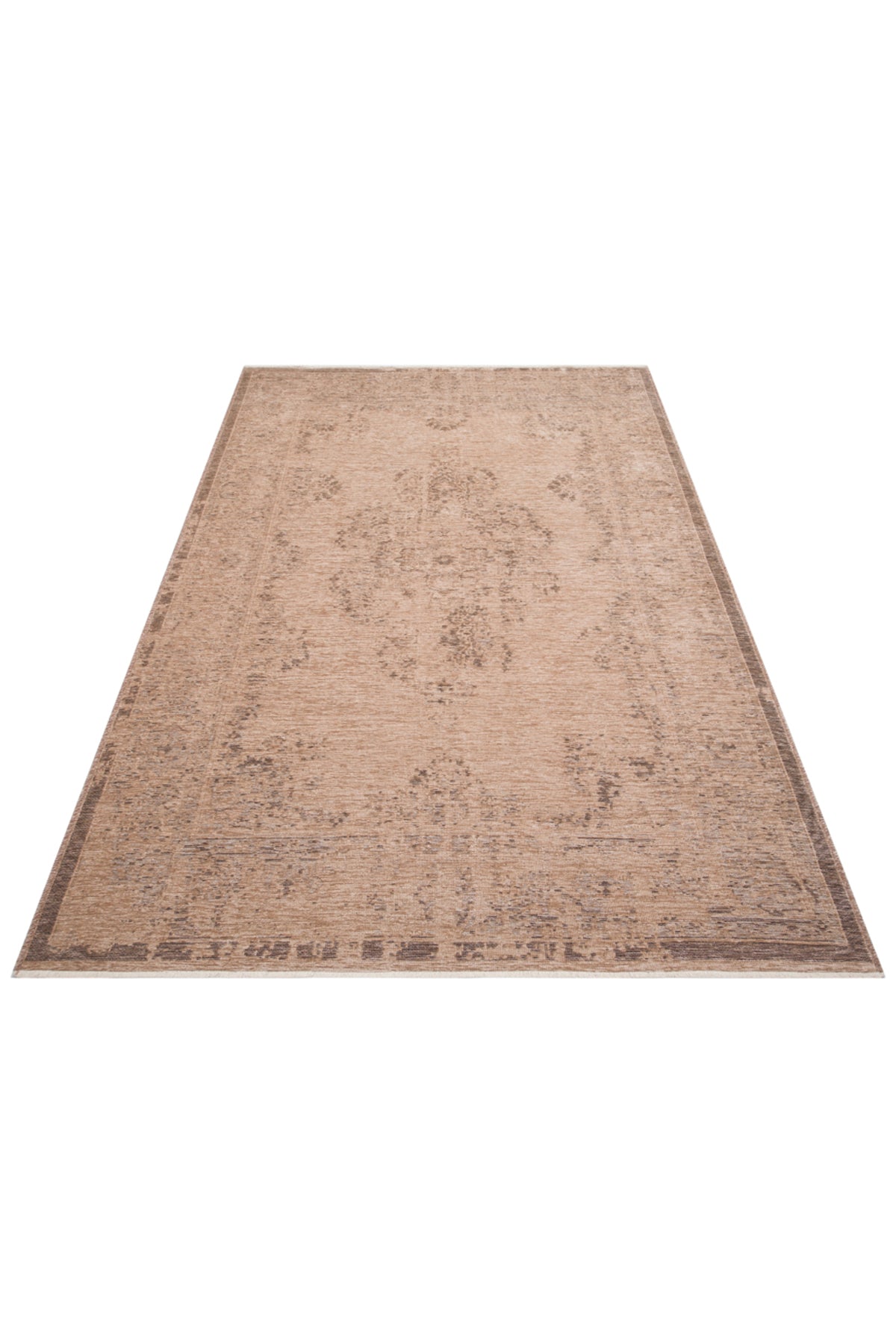 LESSI Vizon Desenli Eskitme Kaymaz Yıkanabilir Tabanlı Kilim Şönil Pamuk Vintage Salon Halısı - Pembe