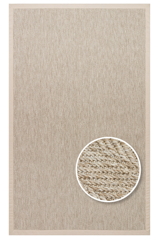 COSTA SISAL Bej Bordürlü Hav Vermez Hasır Dokulu Modern Kolay Temizlenebilir Kilim Salon Halısı - Mavi