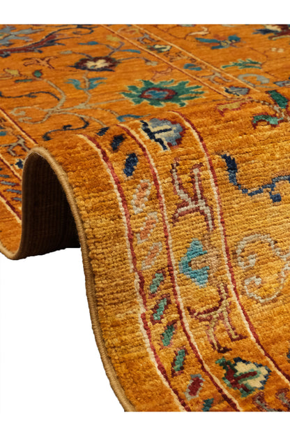 Sultani El Emeği Turuncu Anadolu Motifli Desenli Saçaklı Modern ve Geleneksel Salon Halısı - Turuncu