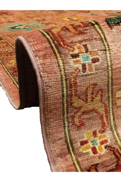 Sultani El Emeği Pembe Anadolu Motifli Desenli Saçaklı Modern ve Geleneksel Salon Halısı - Pembe