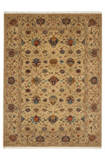 Sultani Handmade Beige Anatolian Motif Patterned Fringed Modern and Traditional Living Room Rug - Beige