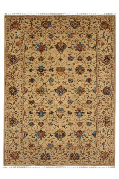 Sultani El Emeği Bej Anadolu Motifli Desenli Saçaklı Modern ve Geleneksel Salon Halısı - Bej