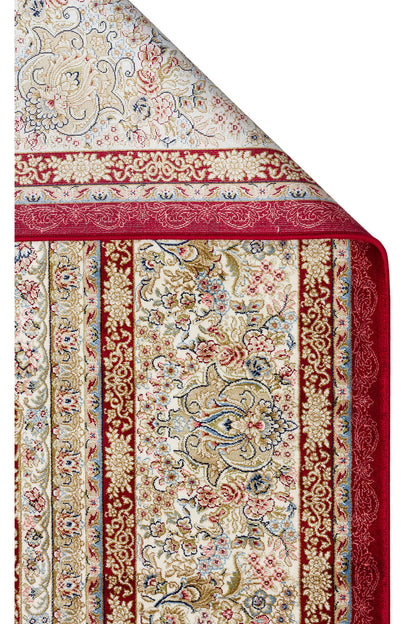 İpek Harem Serisi Bambu İplik Kırmızı Salon Halısı Klasik Desenli Sık Doku Doğal Yumuşak Dokulu