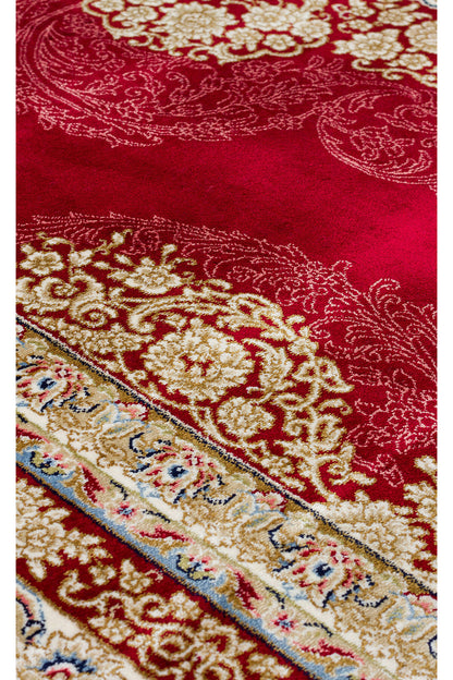 İpek Harem Serisi Bambu İplik Kırmızı Salon Halısı Klasik Desenli Sık Doku Doğal Yumuşak Dokulu