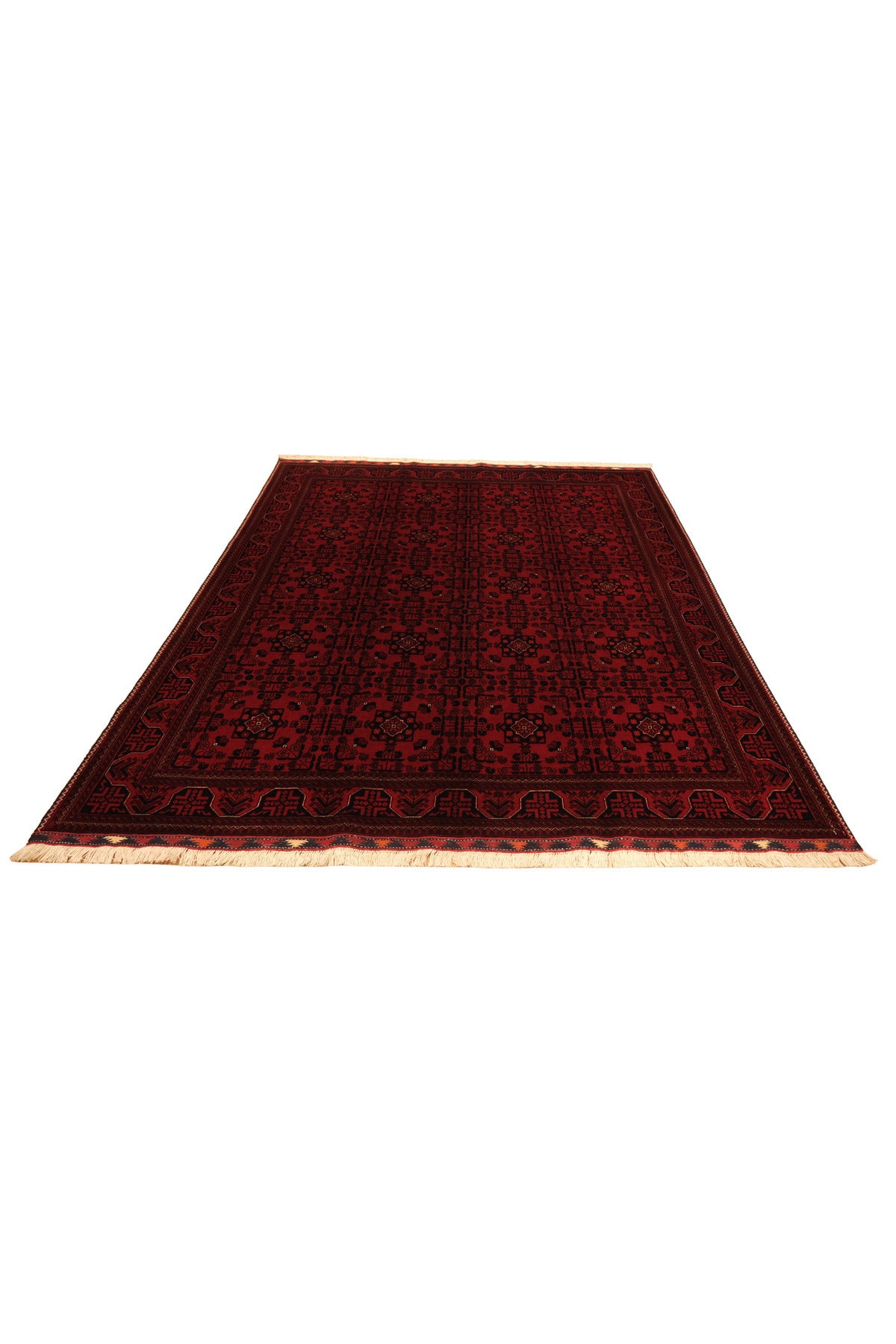 Handwoven Burgundy Star Pattern Afghan Bilicik Rug, 100% Wool, Natural Dye, Authentic Living Room Rug - Beige