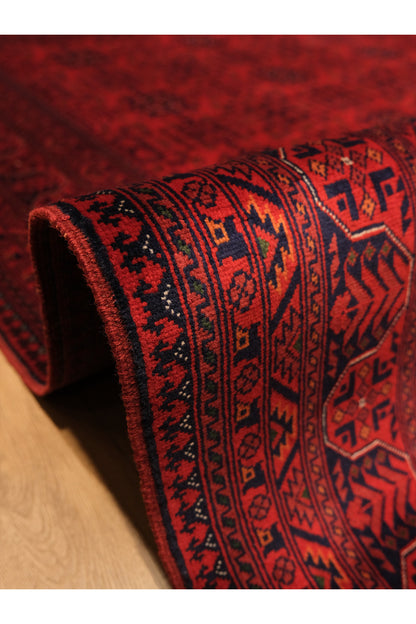 El Dokuma Yıldız Model Bordo Afgan Biliçik Halısı %100 Yün Kök Boya Geleneksel Otantik Salon Halısı - Çok Renkli