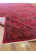 Afgan Desenli El Dokuma Halı Bordo Kırmızı Etnik Geometrik Motifli Geleneksel Vintage Salon Halısı - Yeşil