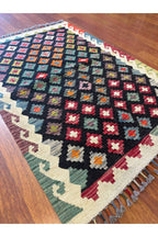EFSANE El Dokuma Kök Boya Kilim Etnik Vintage Anadolu Desenli Bohem Salon Dekoratif Kilim - Siyah