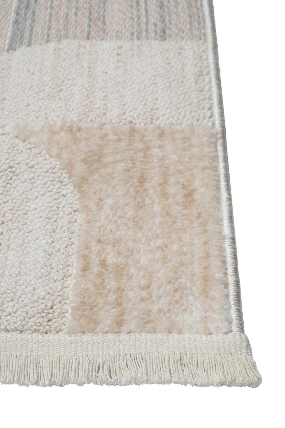 ASTRA Bej Modern Geometrik Halı Soft Patchwork Desenli Dokulu Yumuşak Koridor, Salon Halısı - Bej