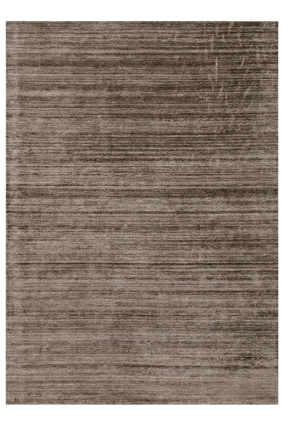 Boreva Plus Kahverengi %100 El Dokuması Sade Düz Muz İpeği Viskon Yün Karışımı Modern Salon Halısı - Kahverengi