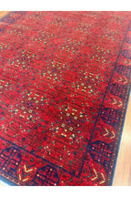 Afgan Desenli El Dokuma Halı Etnik Kırmızı Bordo Lacivert Motifli Geleneksel Vintage Salon Halısı - Turkuaz