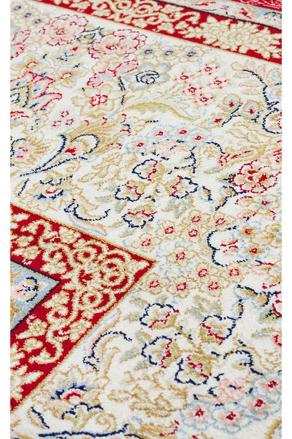 İpek Harem Serisi Bambu İplik Kırmızı Salon Halısı Klasik Desenli Sık Doku Doğal Yumuşak Dokulu