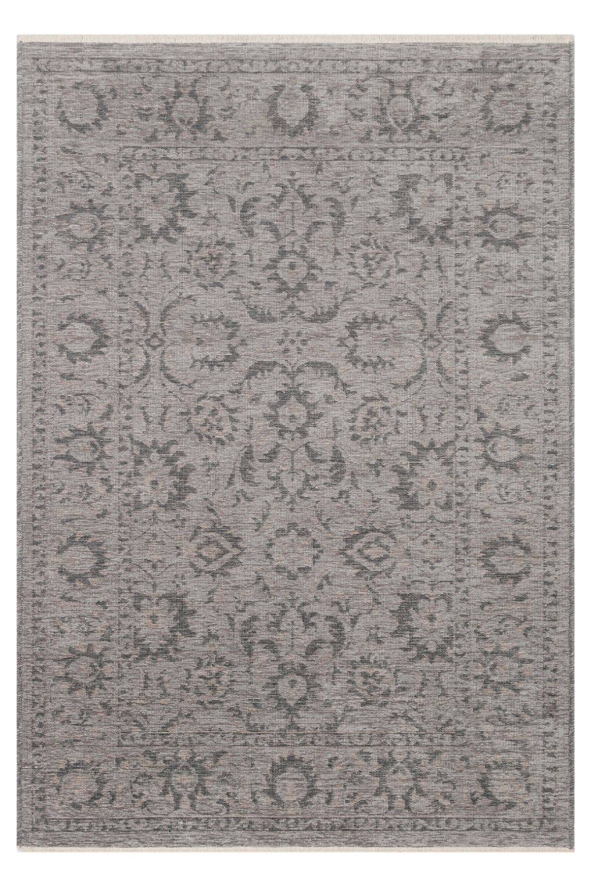 LESSI Gri Etnik Desenli Kaymaz Yıkanabilir Tabanlı Kilim Şönil Pamuk Vintage Salon Halısı - Mavi
