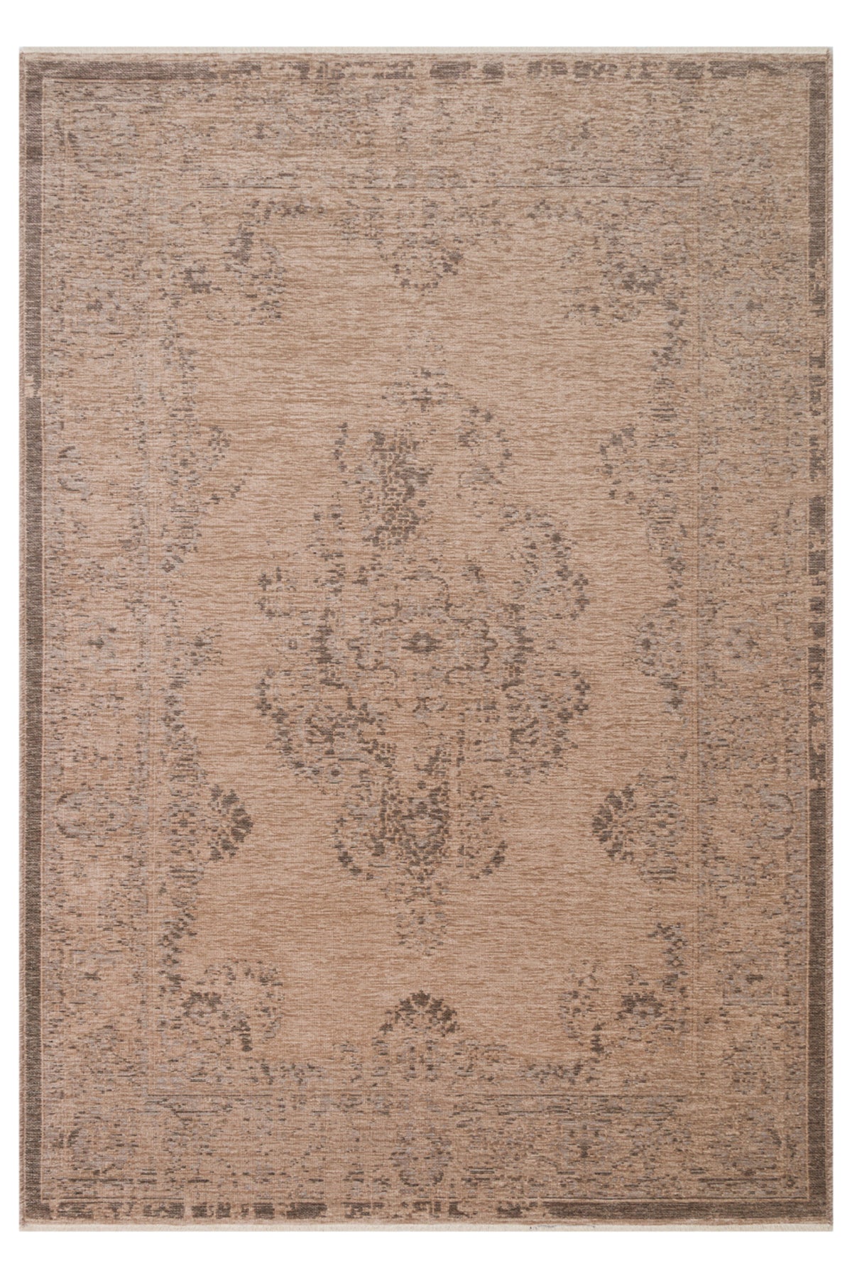 LESSI Vizon Desenli Eskitme Kaymaz Yıkanabilir Tabanlı Kilim Şönil Pamuk Vintage Salon Halısı - Pembe