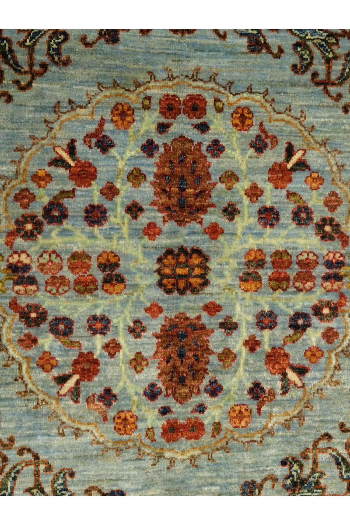 Sultani El Emeği Mavi Renkli Desenli Saçaklı Anadolu Motifli Modern ve Geleneksel Salon Halısı - Çok Renkli