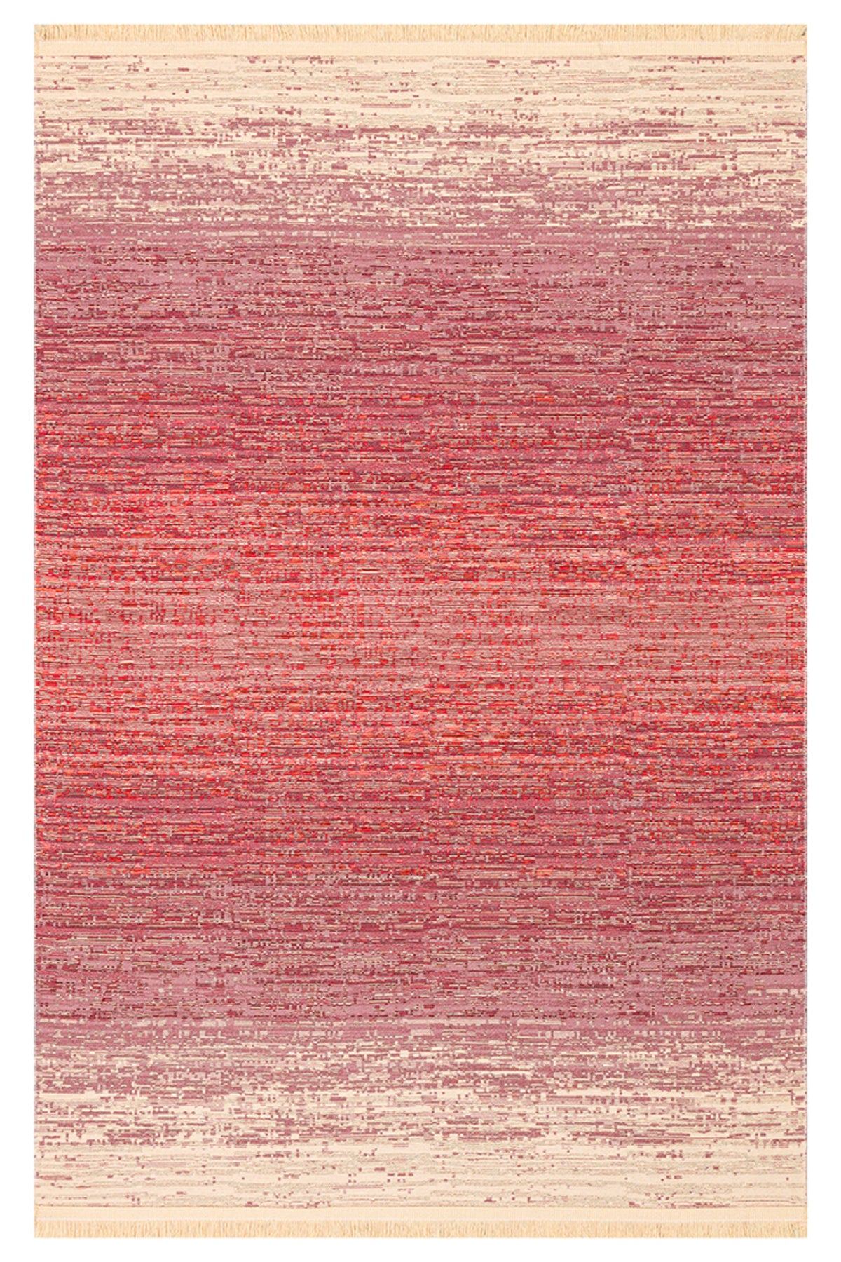 MİRA Bej Turuncu Pembe ÇiftTaraflı Yıkanabilir Kilim Modern Ombre Renk Geçişli Polyester Şönil Kilim - Kırmızı