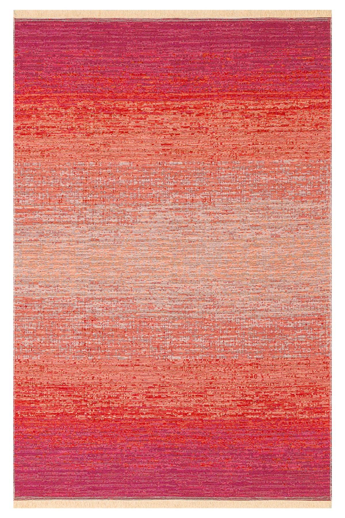 MİRA Bej Turuncu Pembe ÇiftTaraflı Yıkanabilir Kilim Modern Ombre Renk Geçişli Polyester Şönil Kilim - Kırmızı