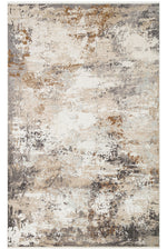 Elvora Beige Gold Brown Minimal Abstract Patterned Tightly Woven Viscose Fringed Modern Living Room Rug