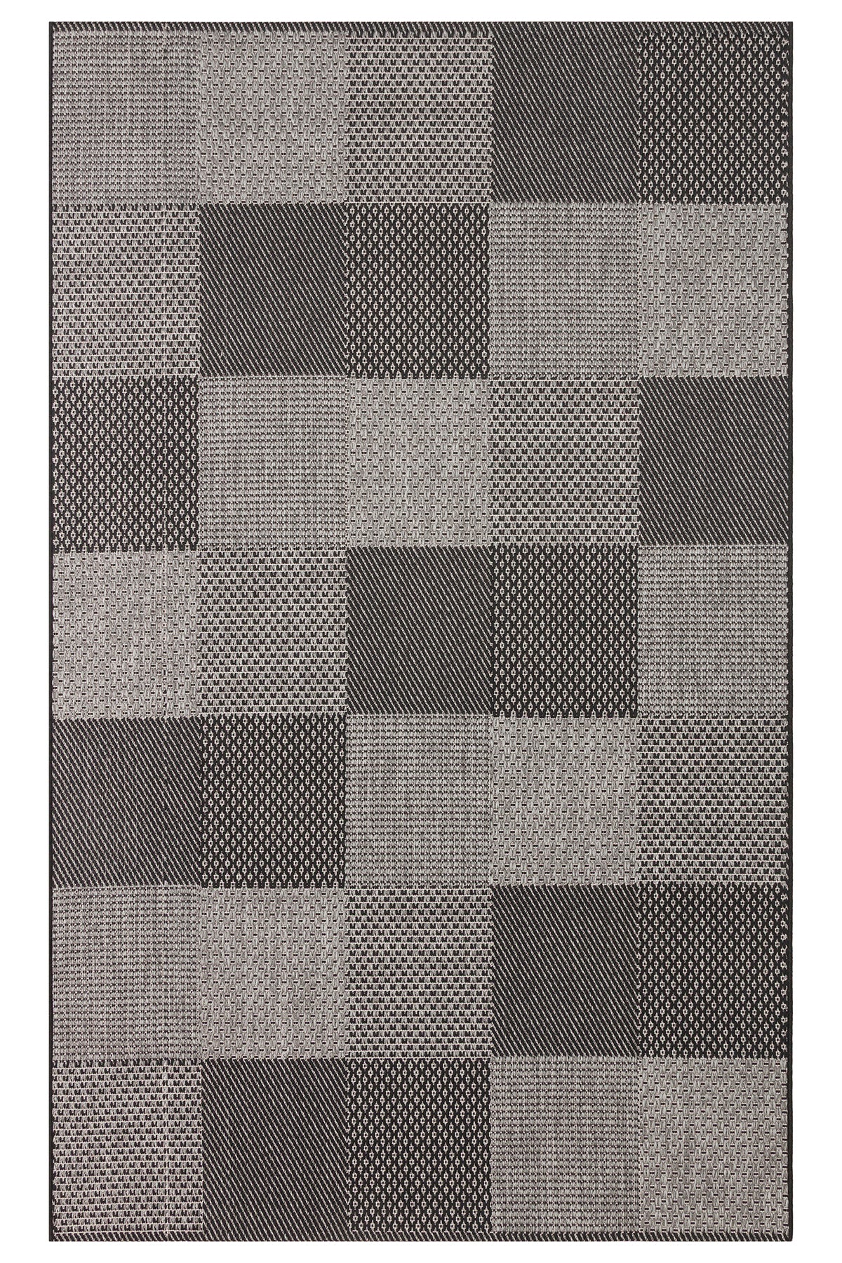 MERLİN Koyu Gri Patchwork Desenli Kaymaz Tabanlı Kilim İskandinav Hav Vermeyen Salon Antre Halısı - Gri