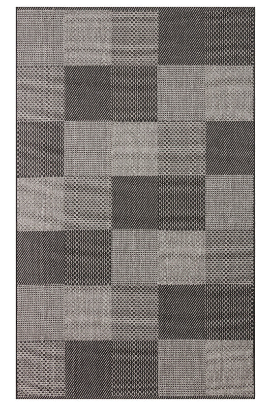 MERLİN Koyu Gri Patchwork Desenli Kaymaz Tabanlı Kilim İskandinav Hav Vermeyen Salon Antre Halısı - Gri