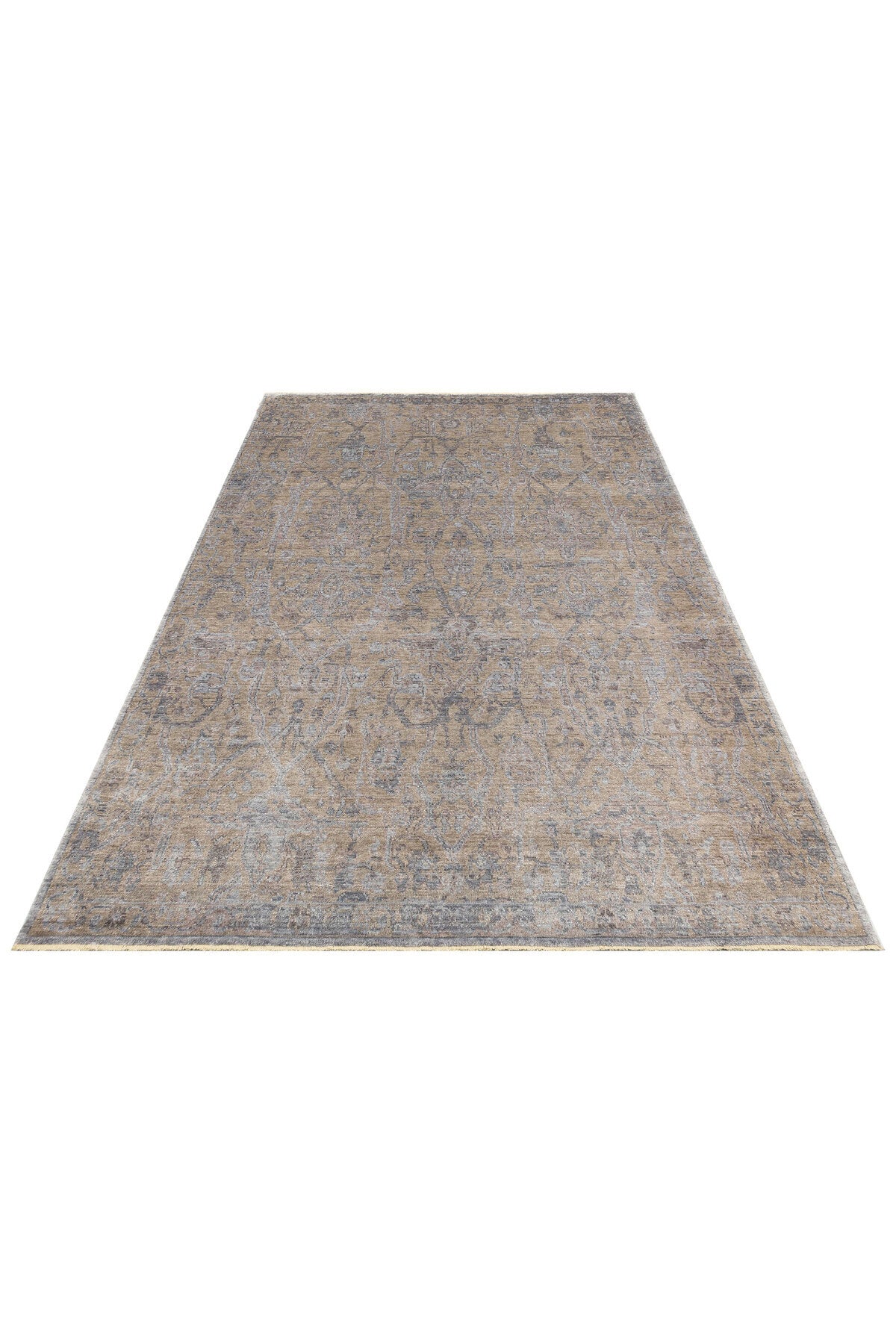 Atlas Serisi Halı Bej Etnik Uşak Desen Saçaklı Lyocell Dokulu Özel Tezgah Salon Halısı